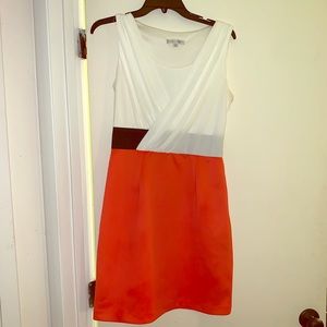 Size 6 Orange and White Fitted Business Dress